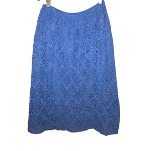 Vintage 1990s Crochet Knit Skirt Lined Blue Cotton Size 2X‎ Boho Festival